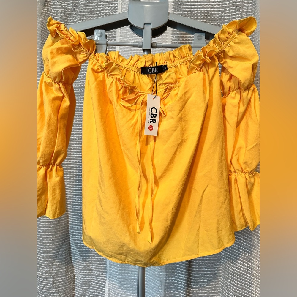 CBR Yellow Ruffled Tie Front Blouse